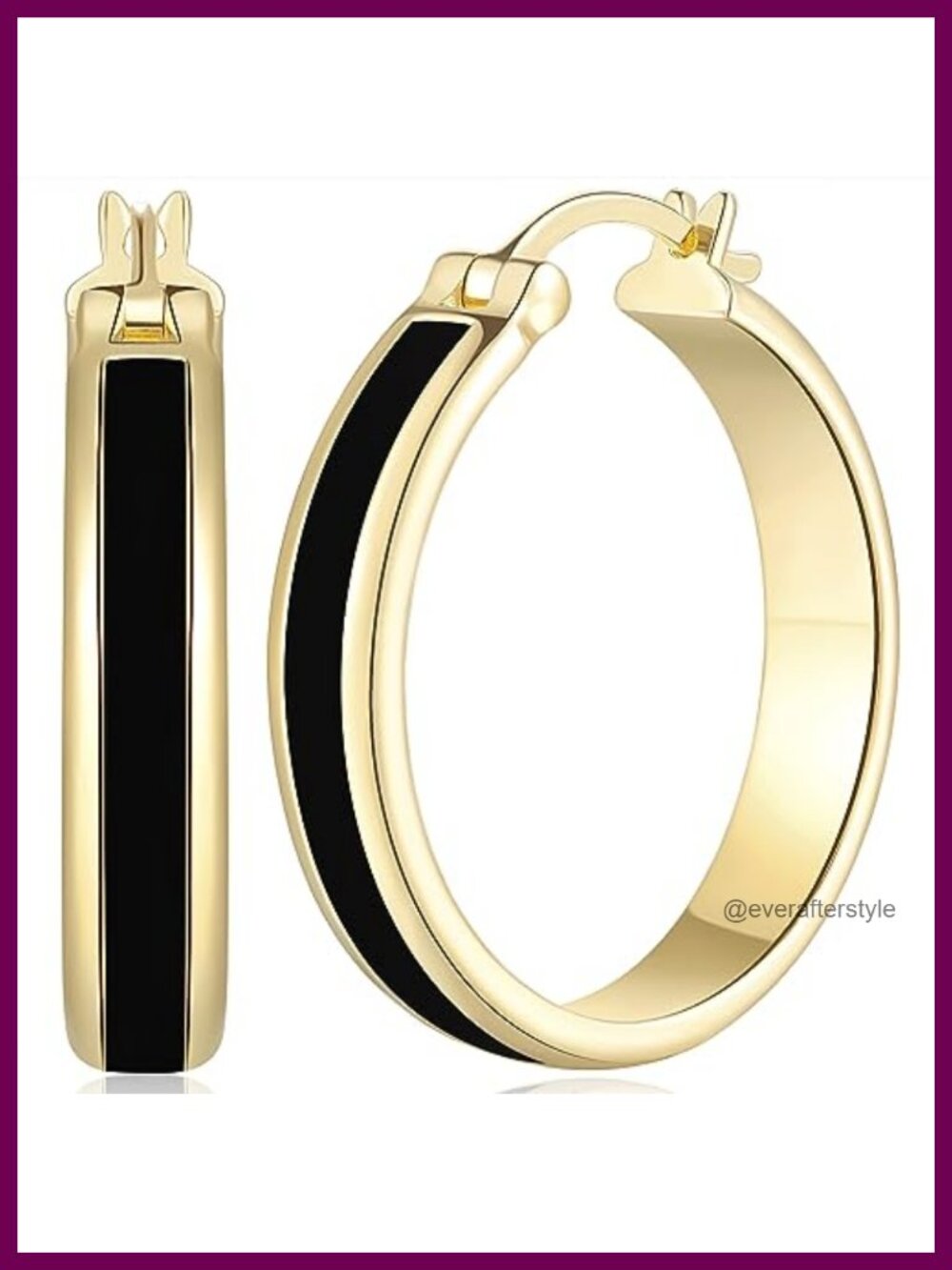 14K Gold Plated Black Hoop Earrings for Women Large 30mm